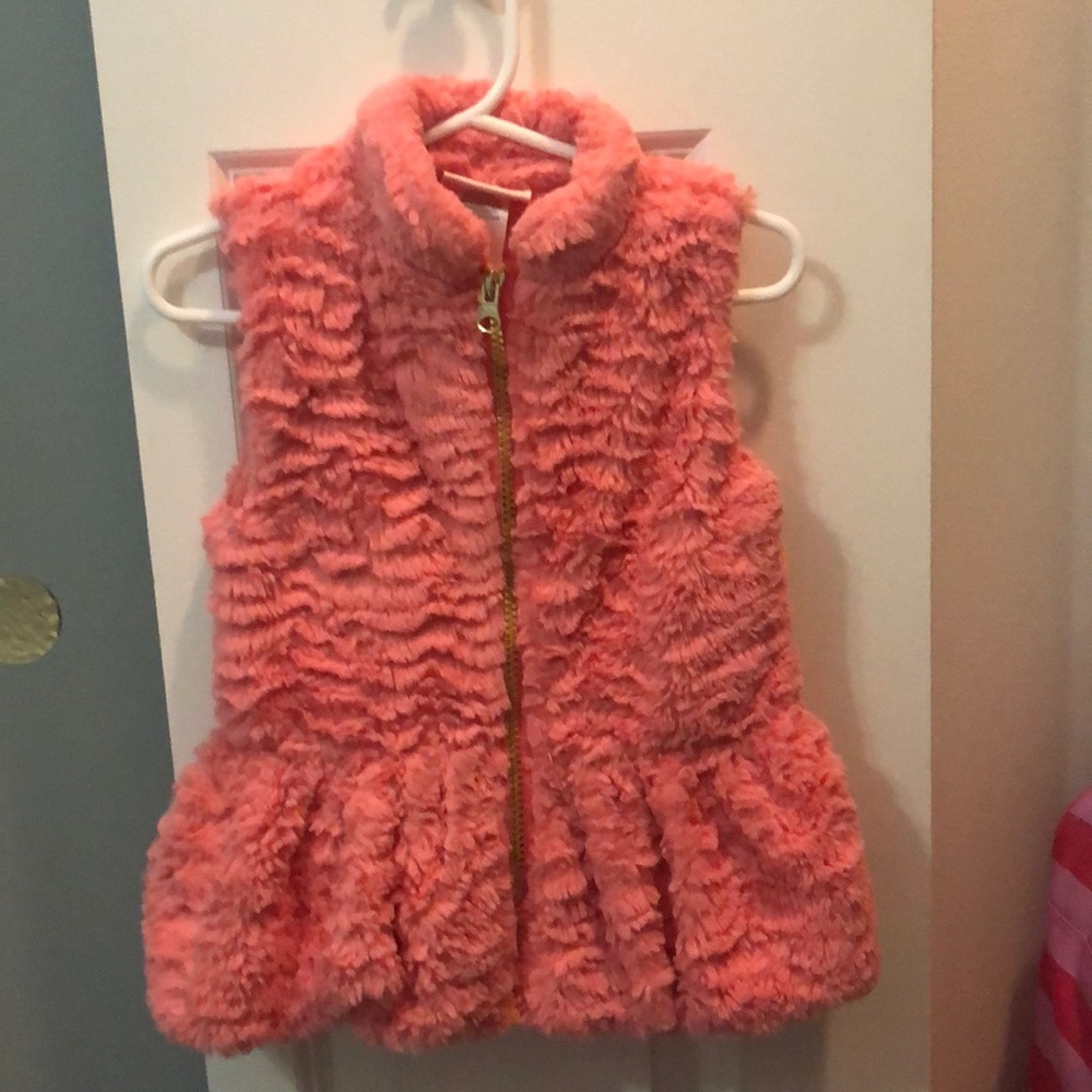 Coral furry vest